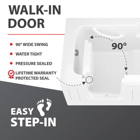 30 in. x 60 in. Left Drain Step-In Walk-In Whirlpool Tub with Low Entry Threshold in White