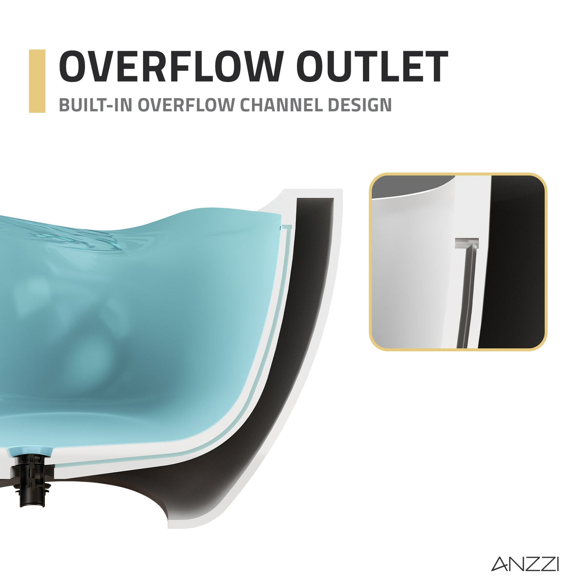 FT-AZ504 freestanding bathtub - overflow outlet detail