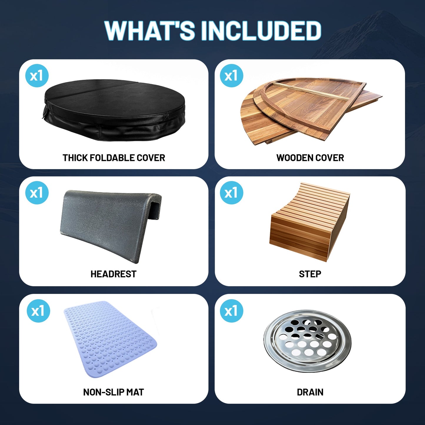 62" 2-Person Cedar Cold Plunge & Hot Tub with 24" Depth and 169-Gallon Capacity in Natural Finish, what's included