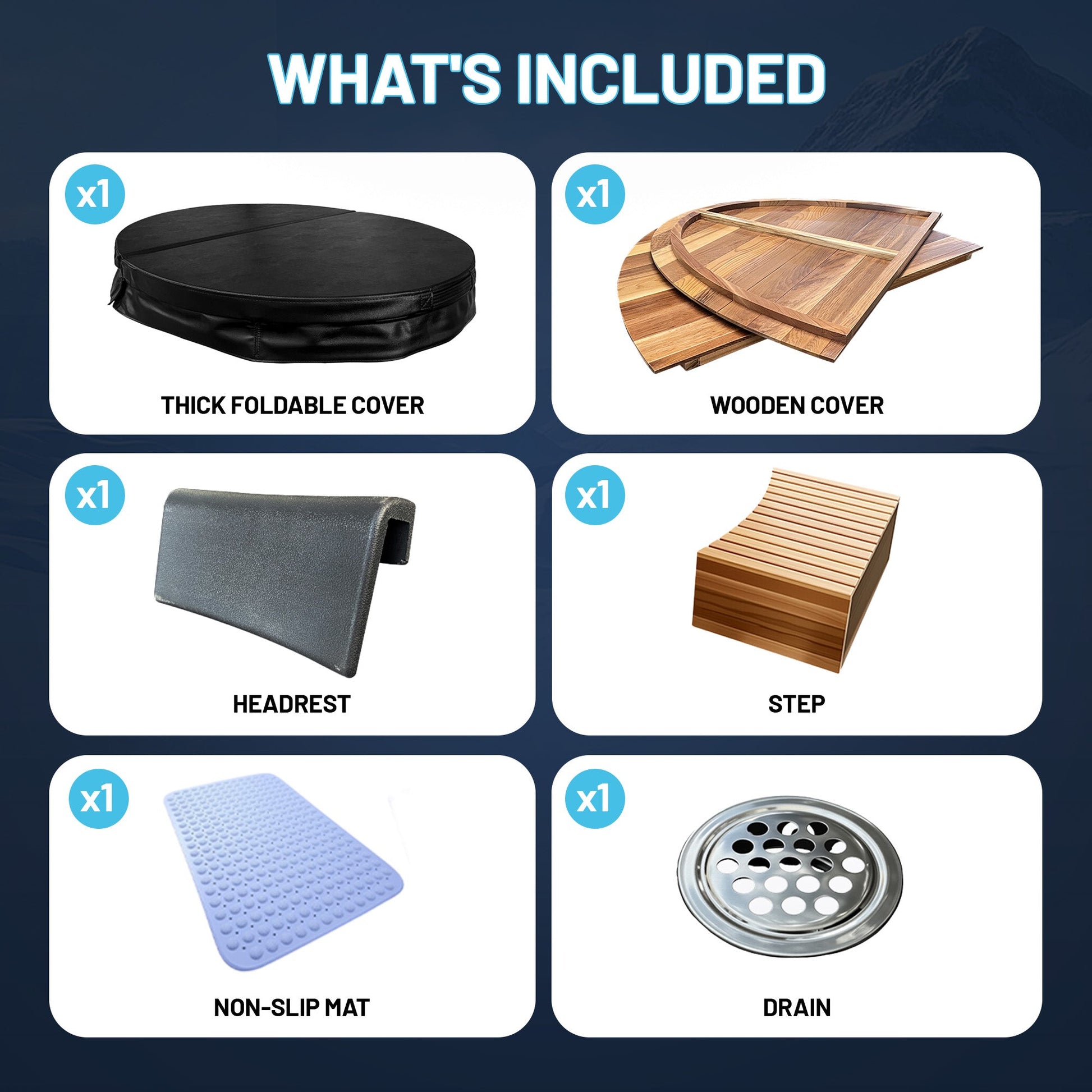 62" 2-Person Cedar Cold Plunge & Hot Tub with 24" Depth and 169-Gallon Capacity in Natural Finish, what's included