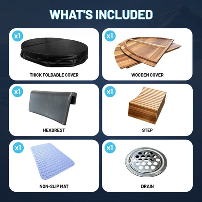 62" 2-Person Cedar Cold Plunge & Hot Tub with 24" Depth and 169-Gallon Capacity in Natural Finish, what's included