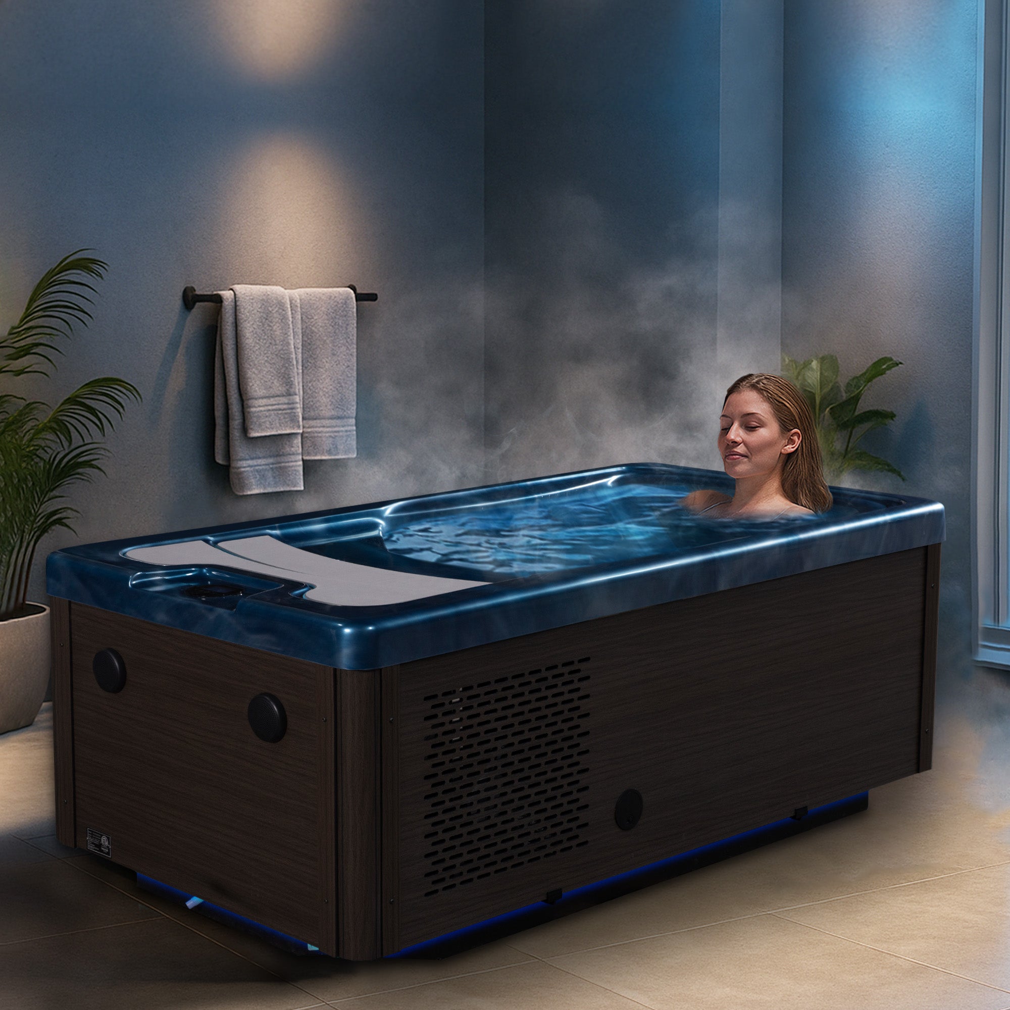 Borealis 69" 1-Person 2-Jet All-in-One Cold Plunge & Hot Tub with Built-In Chiller, Lights & WiFi in Blue