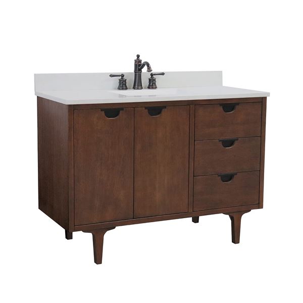 49 in. Single Sink Vanity in Dark Cherry with Engineered Quartz Top, Hardware in Matte Black