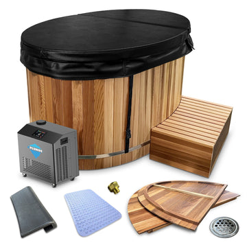 62" 2-Person Cedar Cold Plunge & Hot Tub with 1 HP Chiller and Heater in Natural Finish