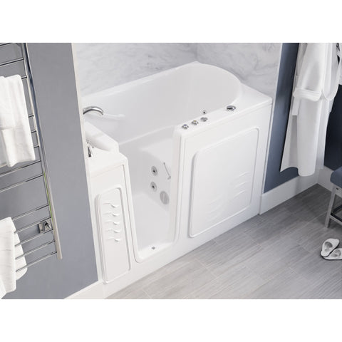 30 in. x 53 in. Left Drain Quick Fill Walk-In Whirlpool Tub with Powered Fast Drain in White