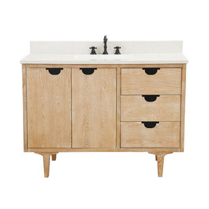 49 in. Single Sink Vanity in Weathered Neutral with Engineered Quartz Top, Hardware in Matte Black