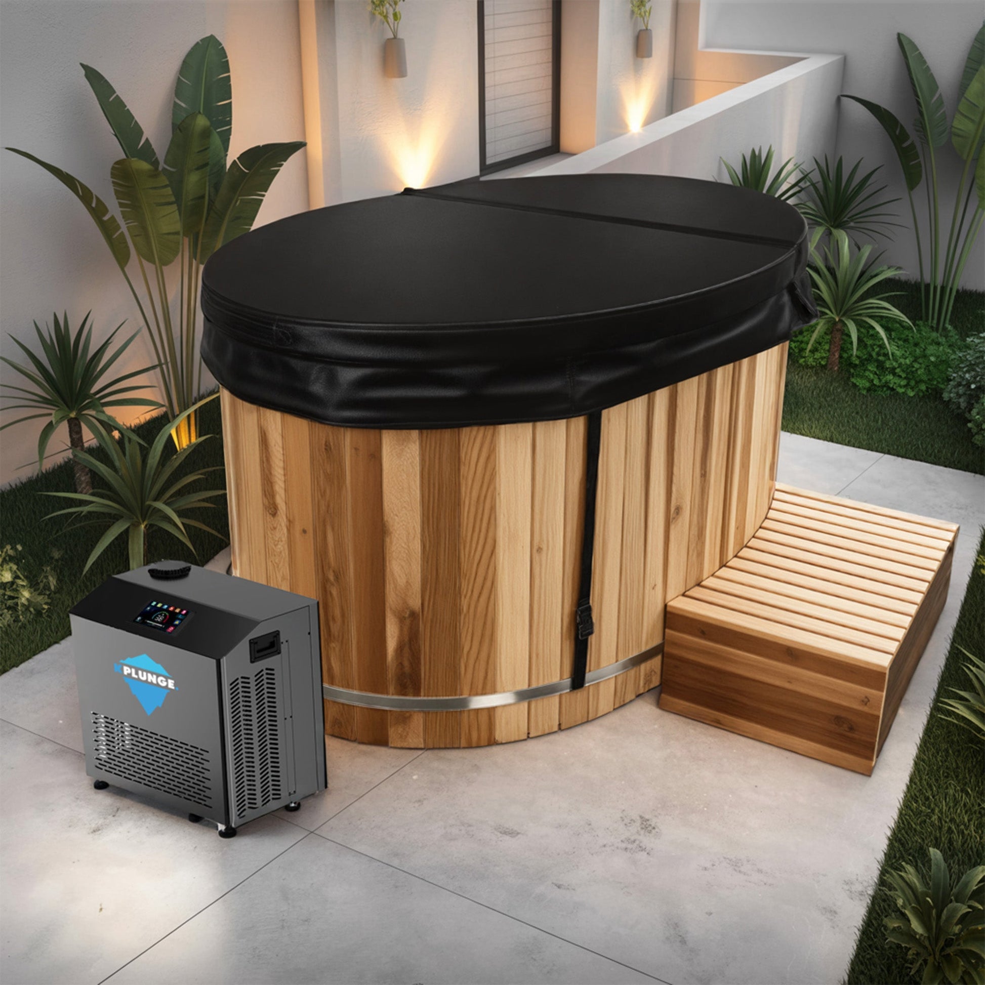 62" 2-Person Cedar Cold Plunge & Hot Tub with ¾ HP Chiller and Heater in Natural Finish