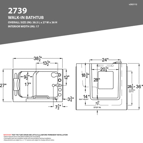 Coupe Series 27 in. x 39 in. Right Drain Quick Fill Walk-In Soaking Tub in White