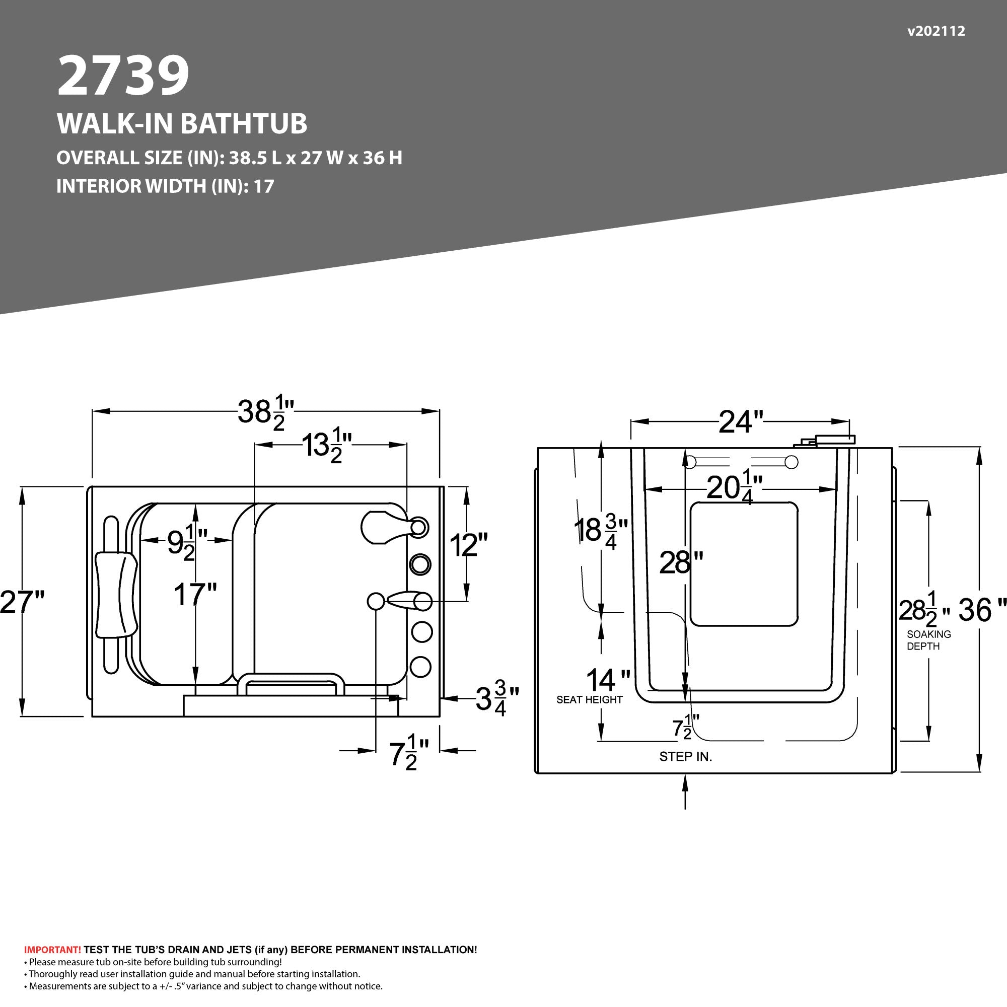 Coupe Series 27 in. x 39 in. Right Drain Quick Fill Walk-In Air Tub in White — view 2