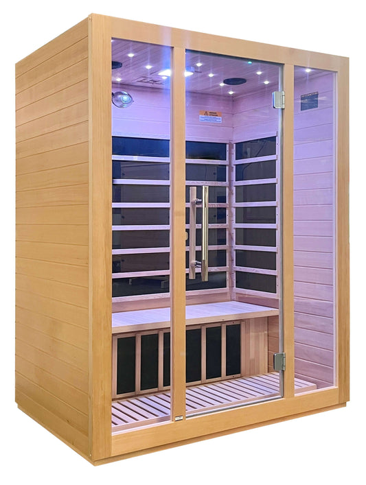 SteamSpa 3-Person Hemlock Wooden Indoor Infrared Sauna with Bluetooth &amp; Touch Control SC-SS0008-3P left side