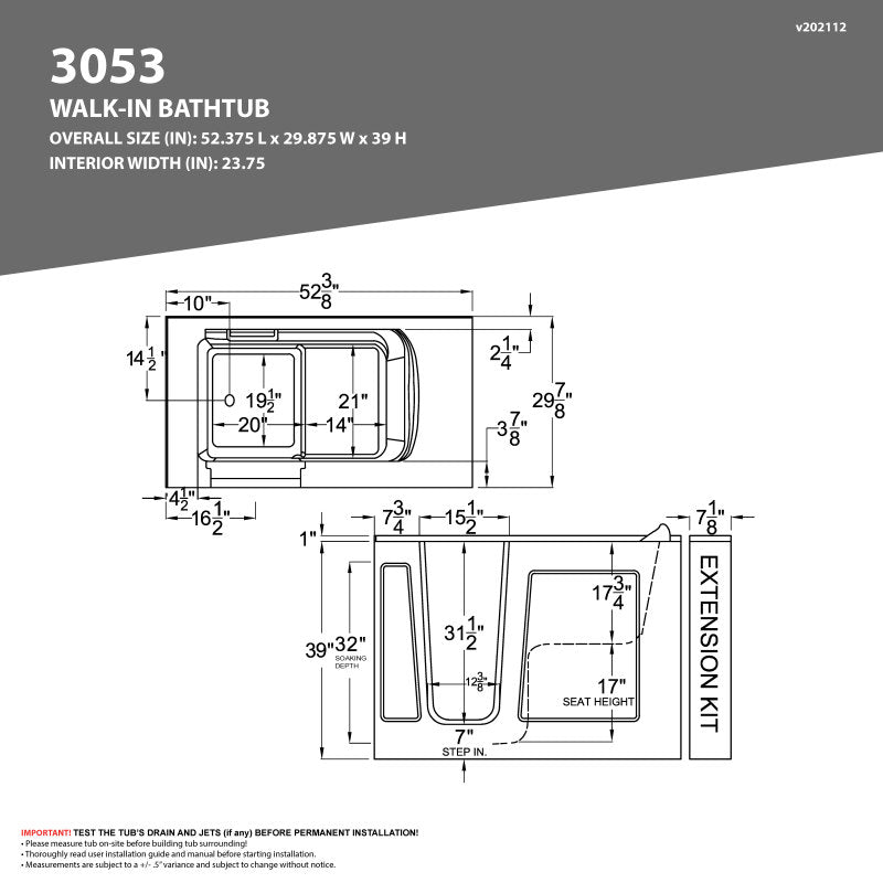Coupe Series 30 in. x 53 in. Left Drain Quick Fill Walk-In Soaking Tub in Biscuit — primary view