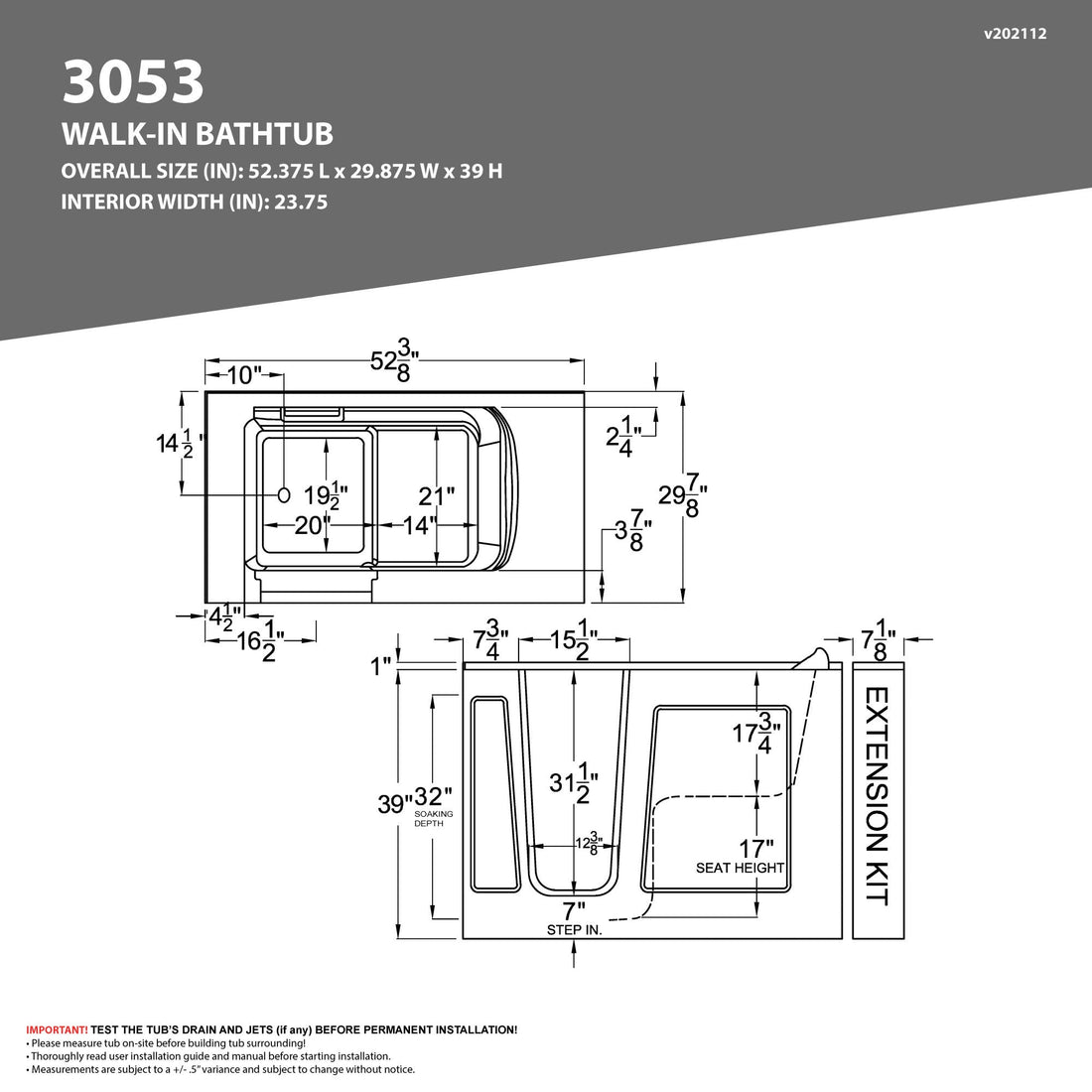 30 in. x 53 in. Right Drain Quick Fill Walk-In Whirlpool and Air Tub with Powered Fast Drain in White — primary view