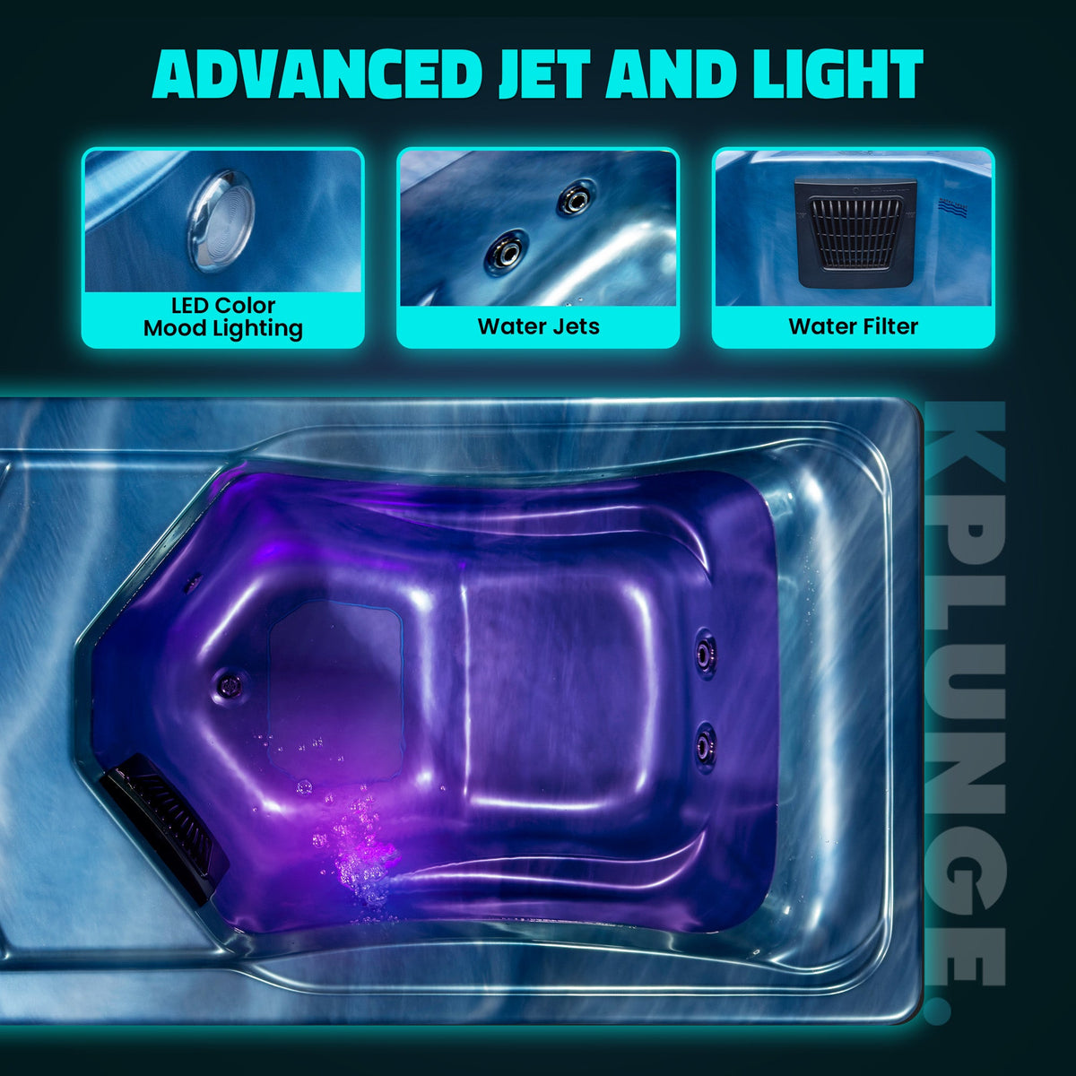Borealis 69" 1-Person 2-Jet All-in-One Cold Plunge & Hot Tub with Built-In Chiller, Lights & WiFi in Blue