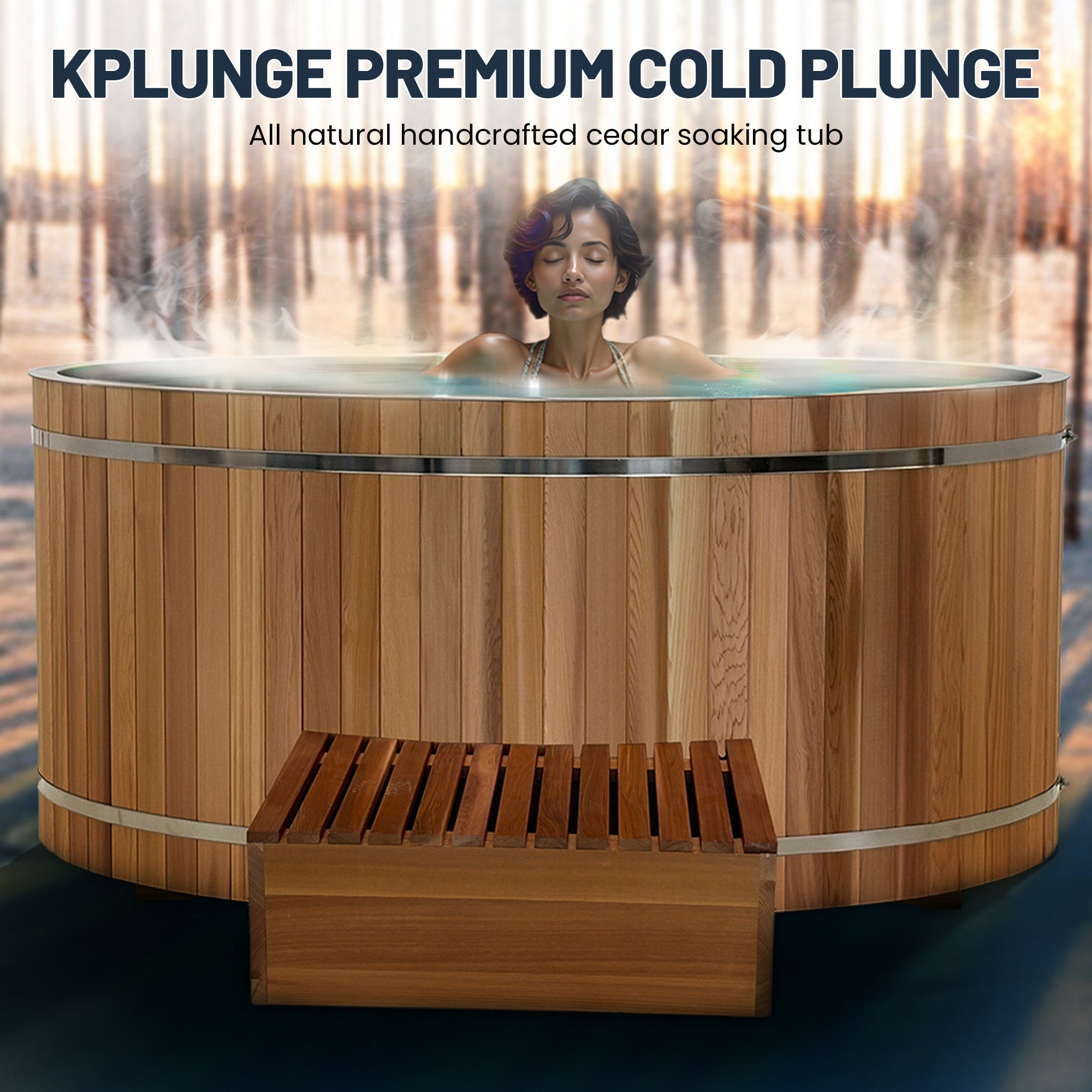 62" 2-Person Cedar Cold Plunge & Hot Tub with 24" Depth and 169-Gallon Capacity in Natural Finish