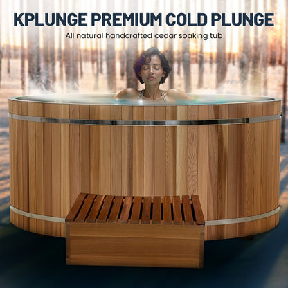62" 2-Person Cedar Cold Plunge & Hot Tub with 24" Depth and 169-Gallon Capacity in Natural Finish