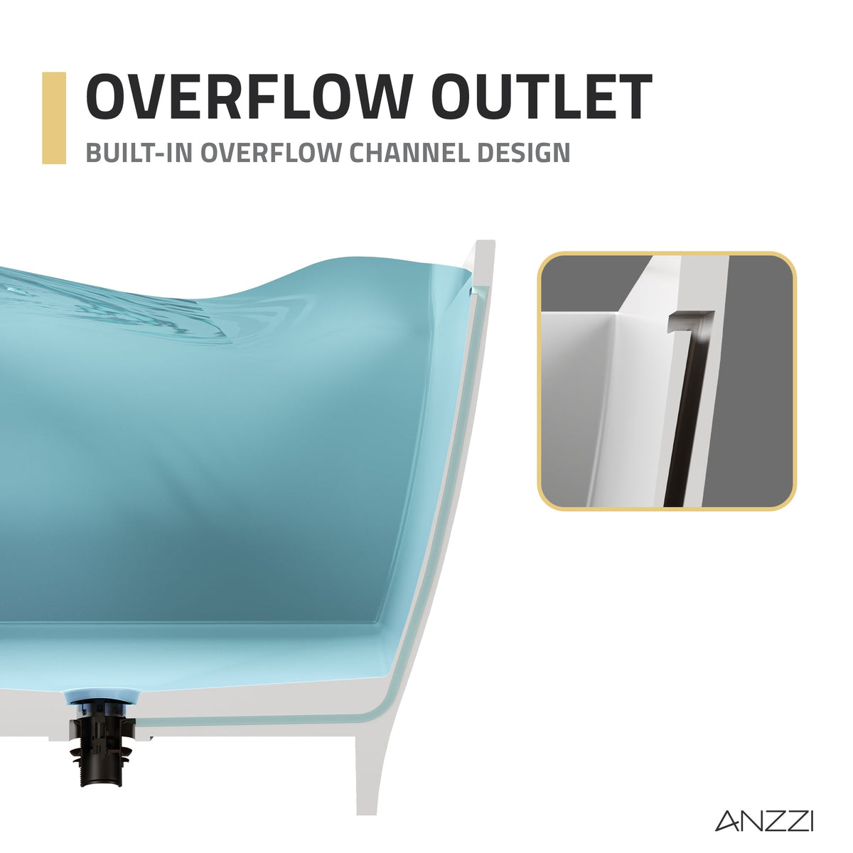 FT-AZ509 freestanding bathtub - overflow outlet detail