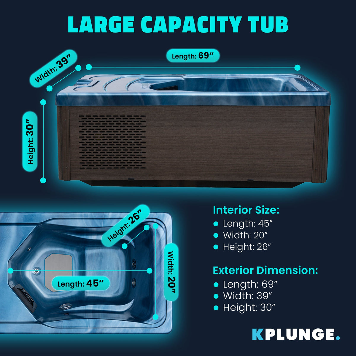 Borealis 69" 1-Person 2-Jet All-in-One Cold Plunge & Hot Tub with Built-In Chiller, Lights & WiFi in Blue, Sizes