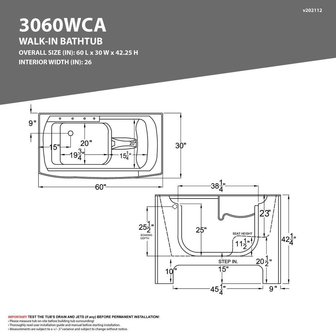 30 in. x 60 in. Right Drain Wheelchair Access Walk-In Whirlpool and Air Tub with Powered Fast Drain in White — primary view