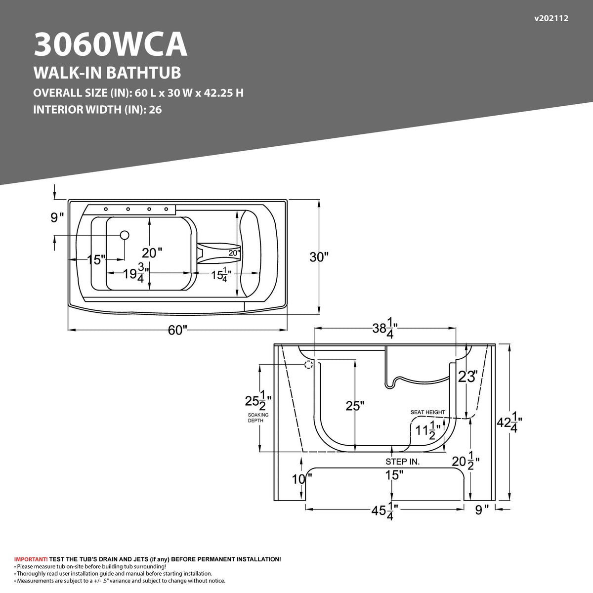 30 in. x 60 in. Right Drain Wheelchair Access Walk-In Whirlpool and Air Tub with Powered Fast Drain in White — view 2