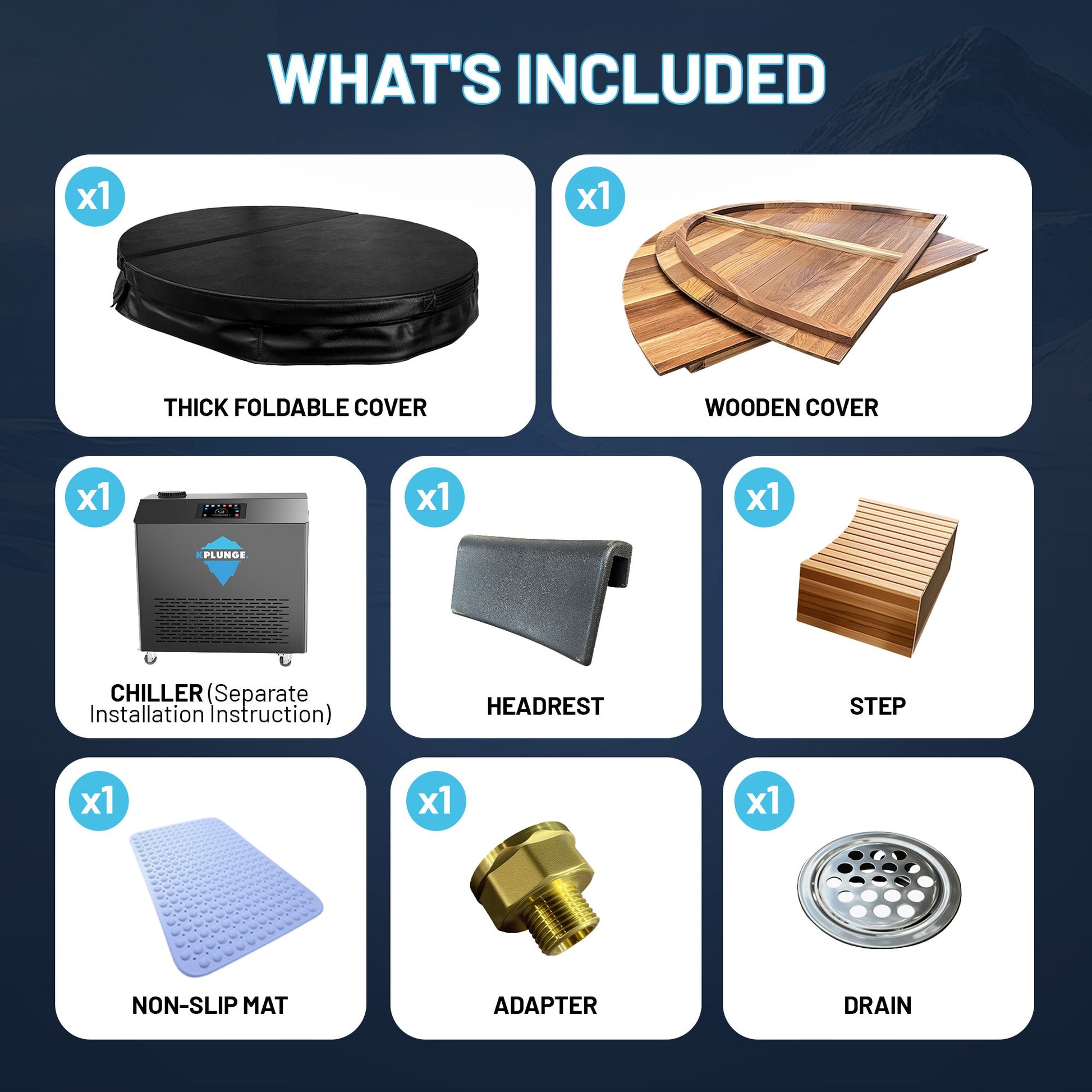 62" 2-Person Cedar Cold Plunge & Hot Tub with ¾ HP Chiller and Heater in Natural Finish