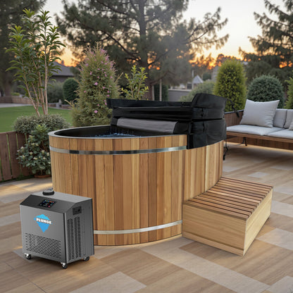 62" 2-Person Cedar Cold Plunge & Hot Tub with ¾ HP Chiller and Heater in Natural Finish