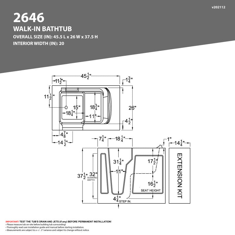 Value Series 26 in. x 46 in. Left Drain Quick Fill Walk-in Saoking Tub in White — view 2
