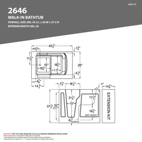 26 in. x 46 in. Left Drain Quick Fill Walk-In Soaking Tub in White