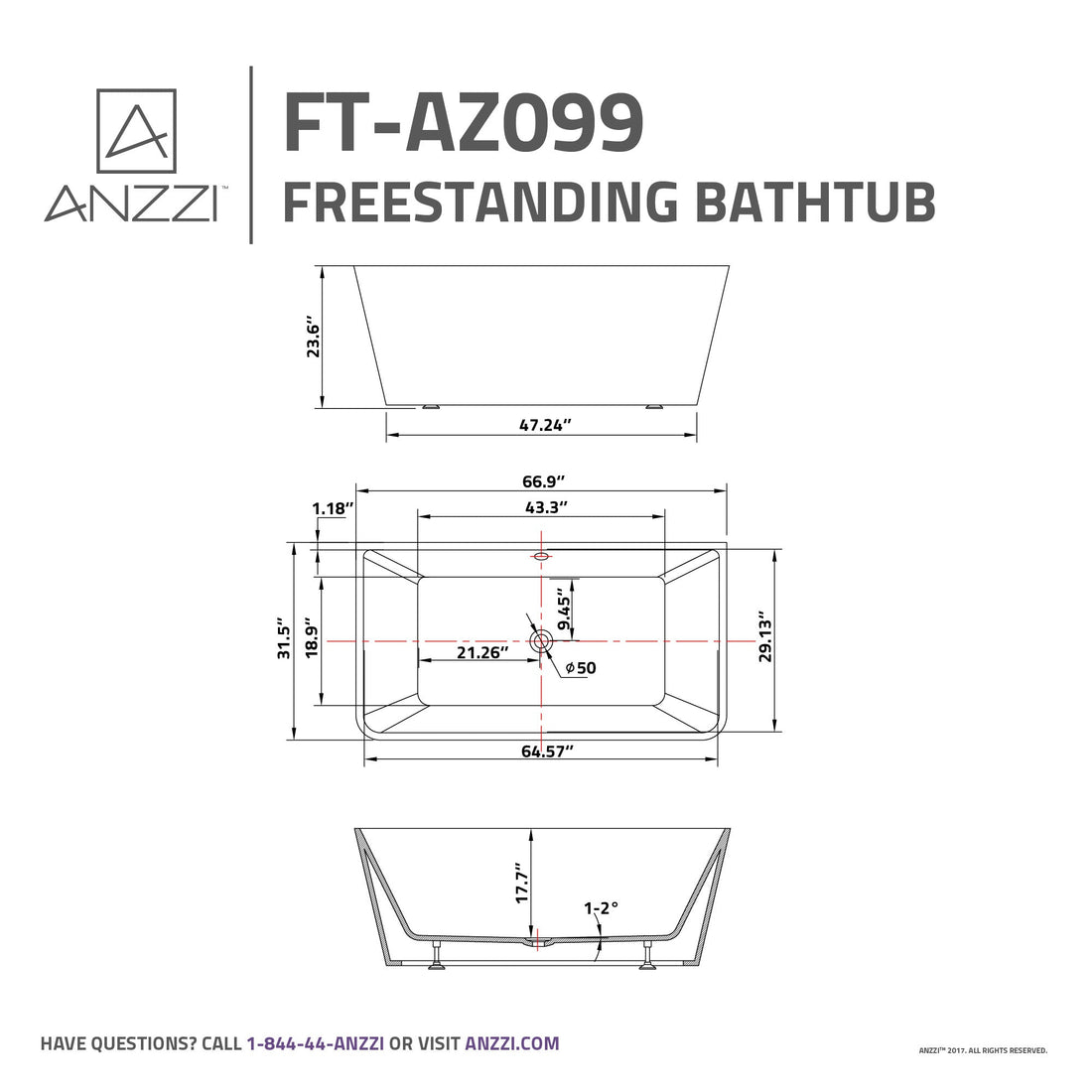 Zenith Series 5.58 ft. Freestanding Bathtub in White — primary product view