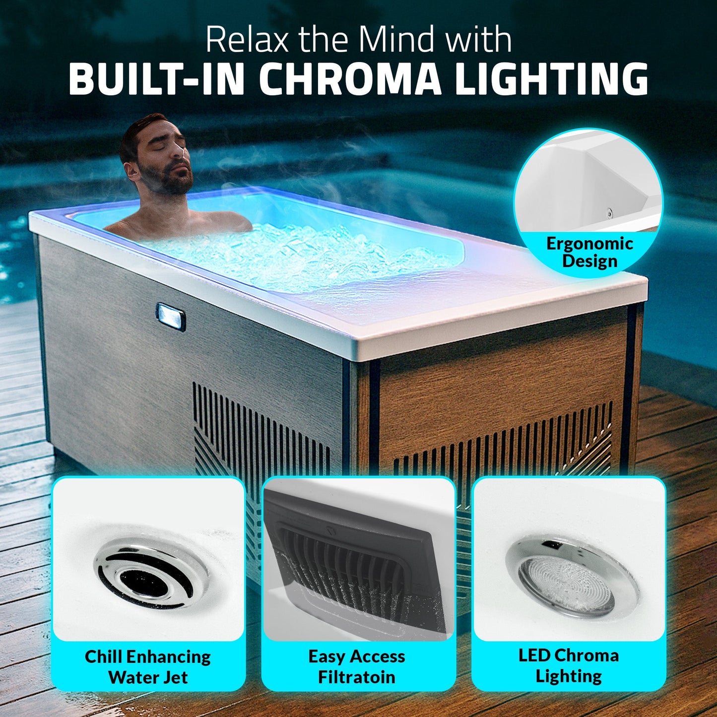 Iroquois 67" 1-Person Mono-Jet All-in-One Cold Plunge & Hot Tub with Built-In Chiller/Heater in Chestnut