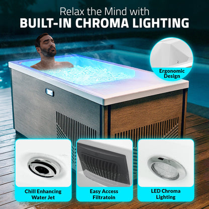 Iroquois 67" 1-Person Mono-Jet All-in-One Cold Plunge & Hot Tub with Built-In Chiller/Heater in Chestnut
