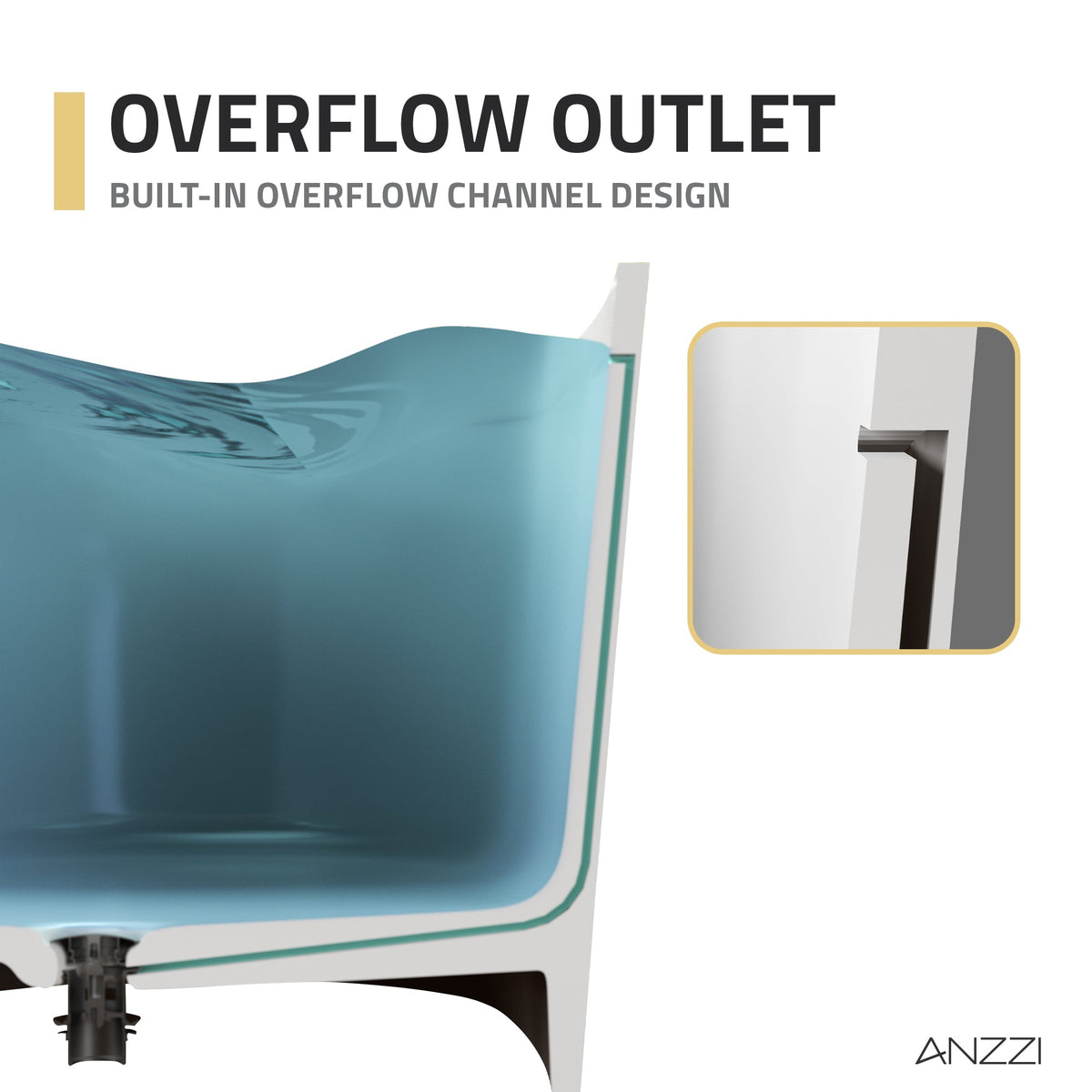 FT-AZ505 freestanding bathtub - overflow outlet detail