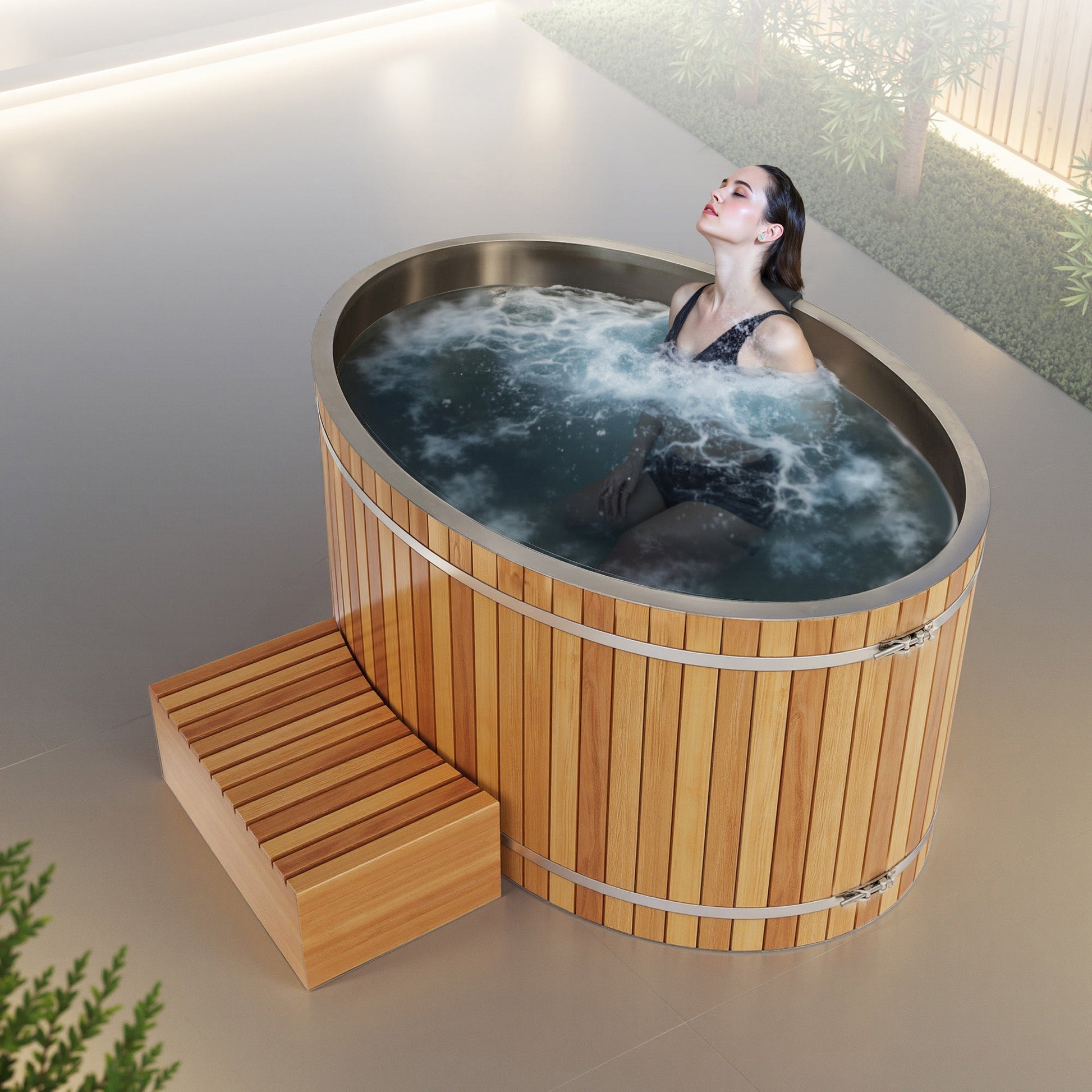 62" 2-Person Cedar Cold Plunge & Hot Tub with 24" Depth and 169-Gallon Capacity in Natural Finish