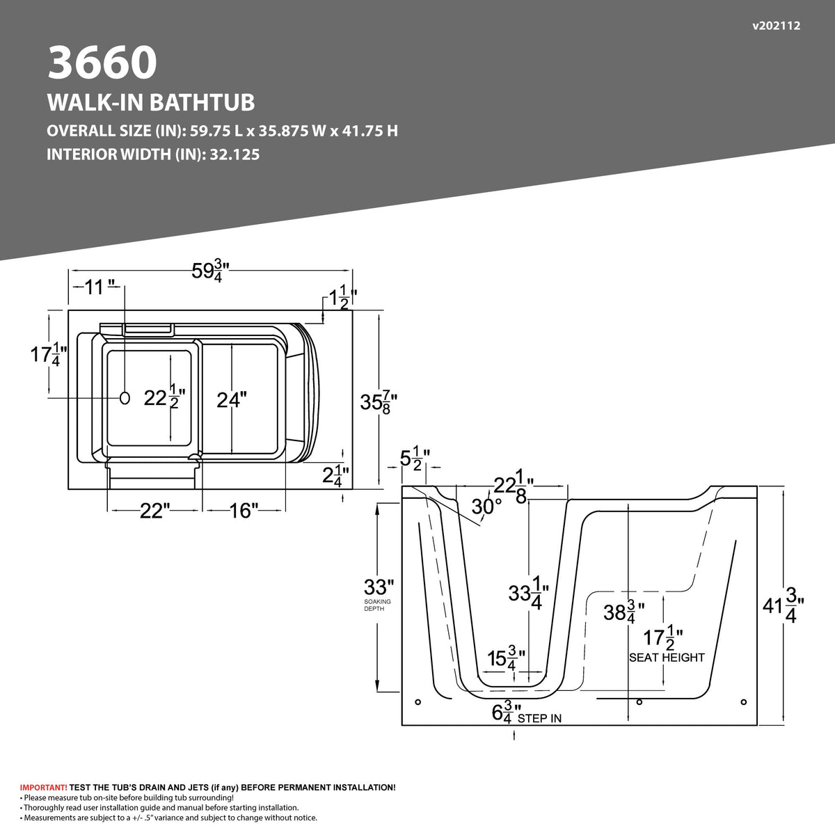 36 in. x 60 in. Right Drain Quick Fill Walk-In Whirlpool and Air Tub with Powered Fast Drain in White — view 2