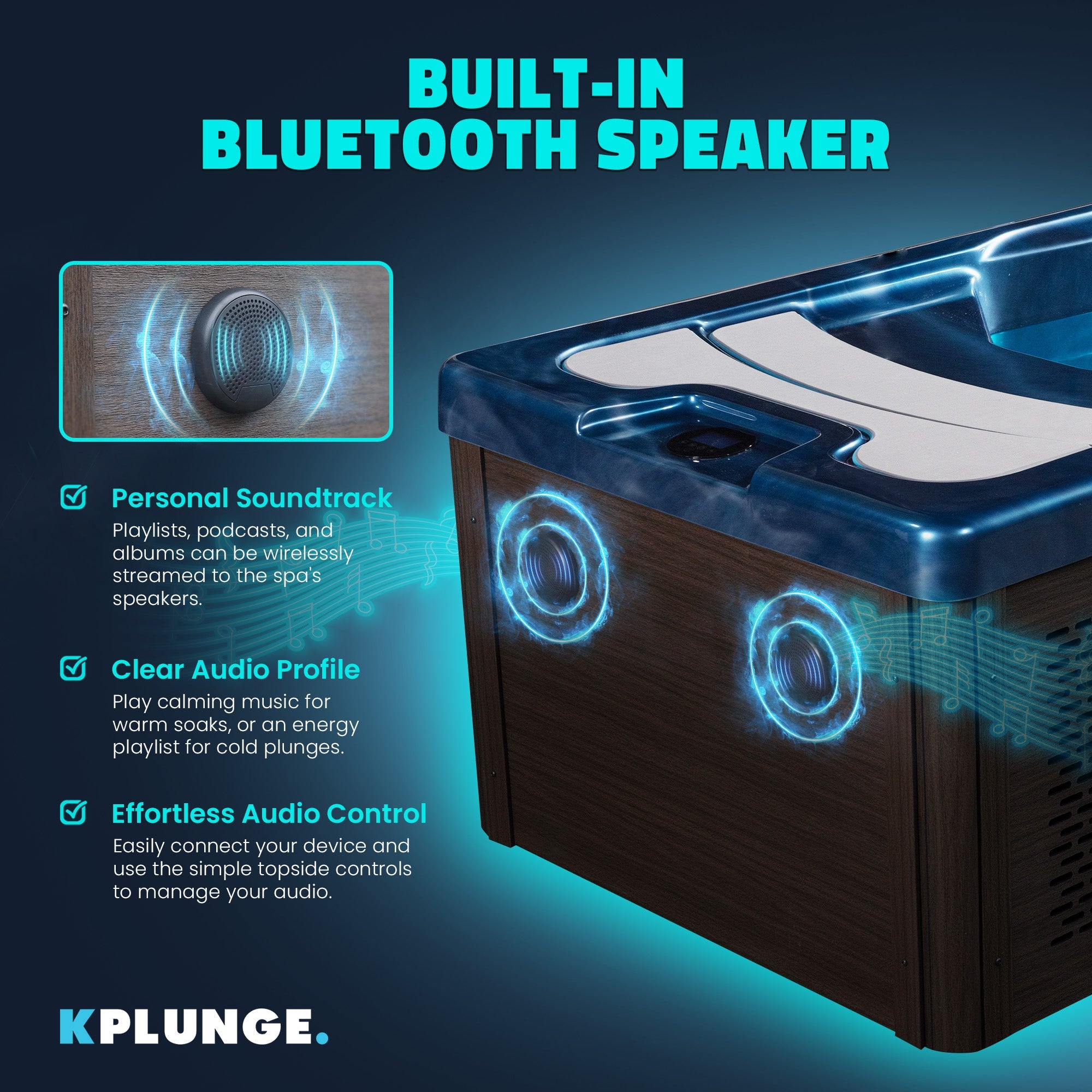 Borealis 69" 1-Person 2-Jet All-in-One Cold Plunge & Hot Tub with Built-In Chiller, Lights & WiFi in Blue, speakers