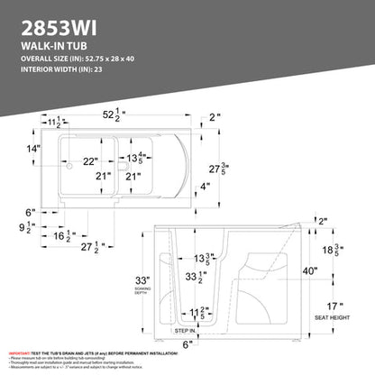 Coupe Premier 53 - 60 in x 28 in. Right Drain Whirlpool Jetted Walk-in Tub in White