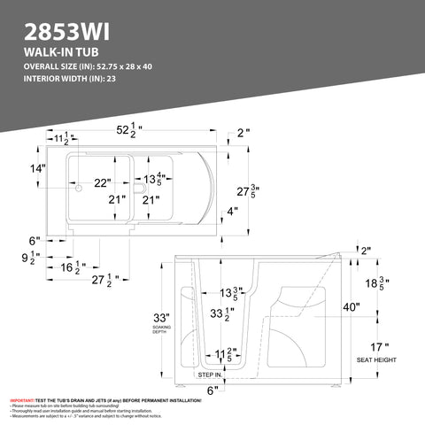 Coupe Premier 53 - 60 in x 28 in. Left Drain Soaking Walk-in Tub in White