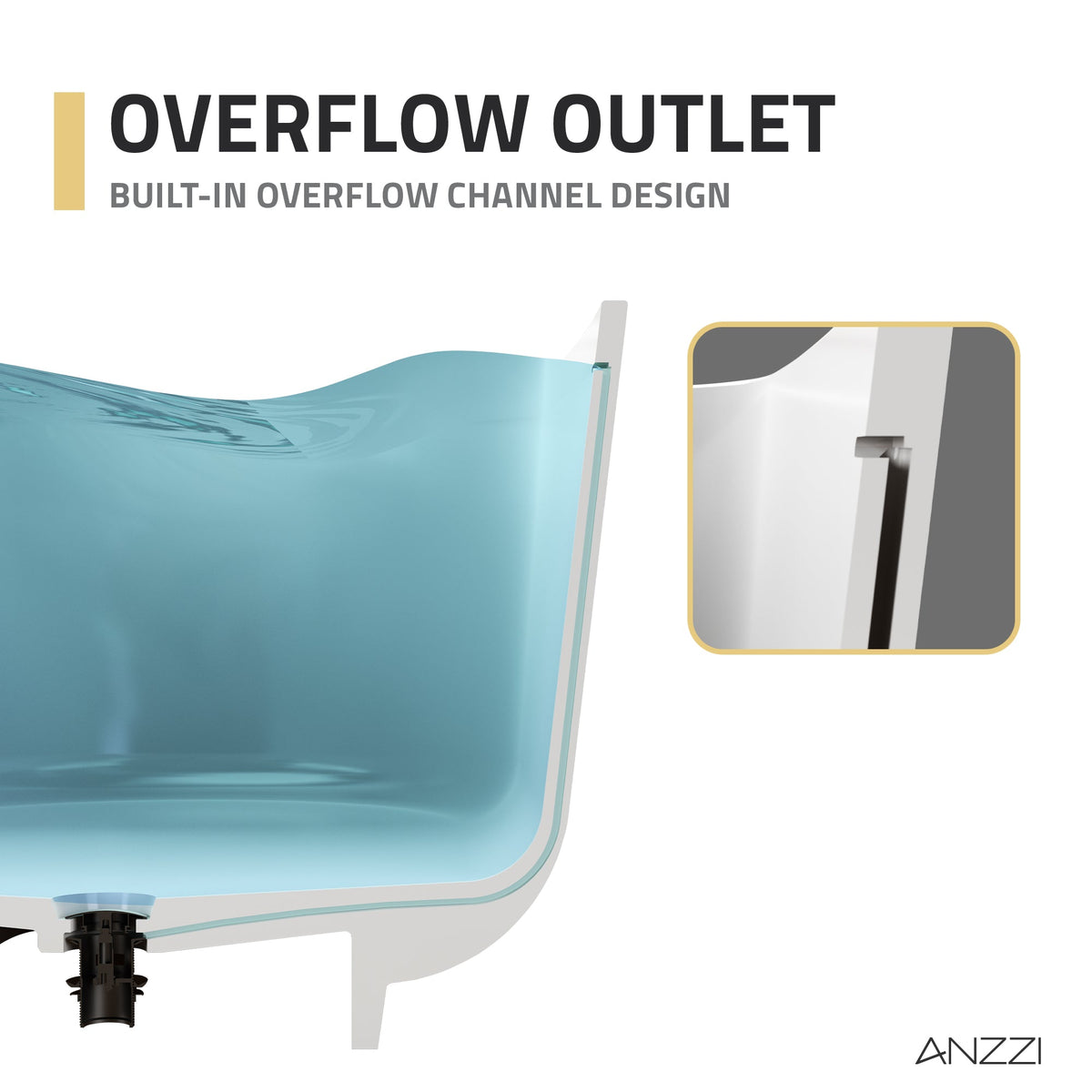 FT-AZ511 freestanding bathtub - overflow outlet detail