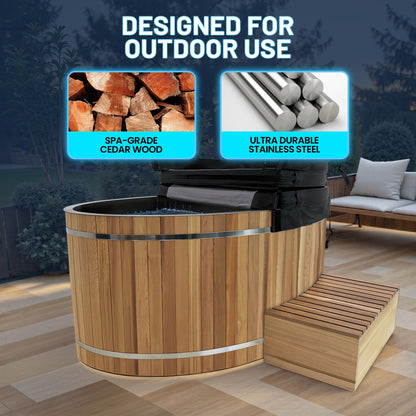 62" 2-Person Cedar Cold Plunge & Hot Tub with 24" Depth and 169-Gallon Capacity in Natural Finish