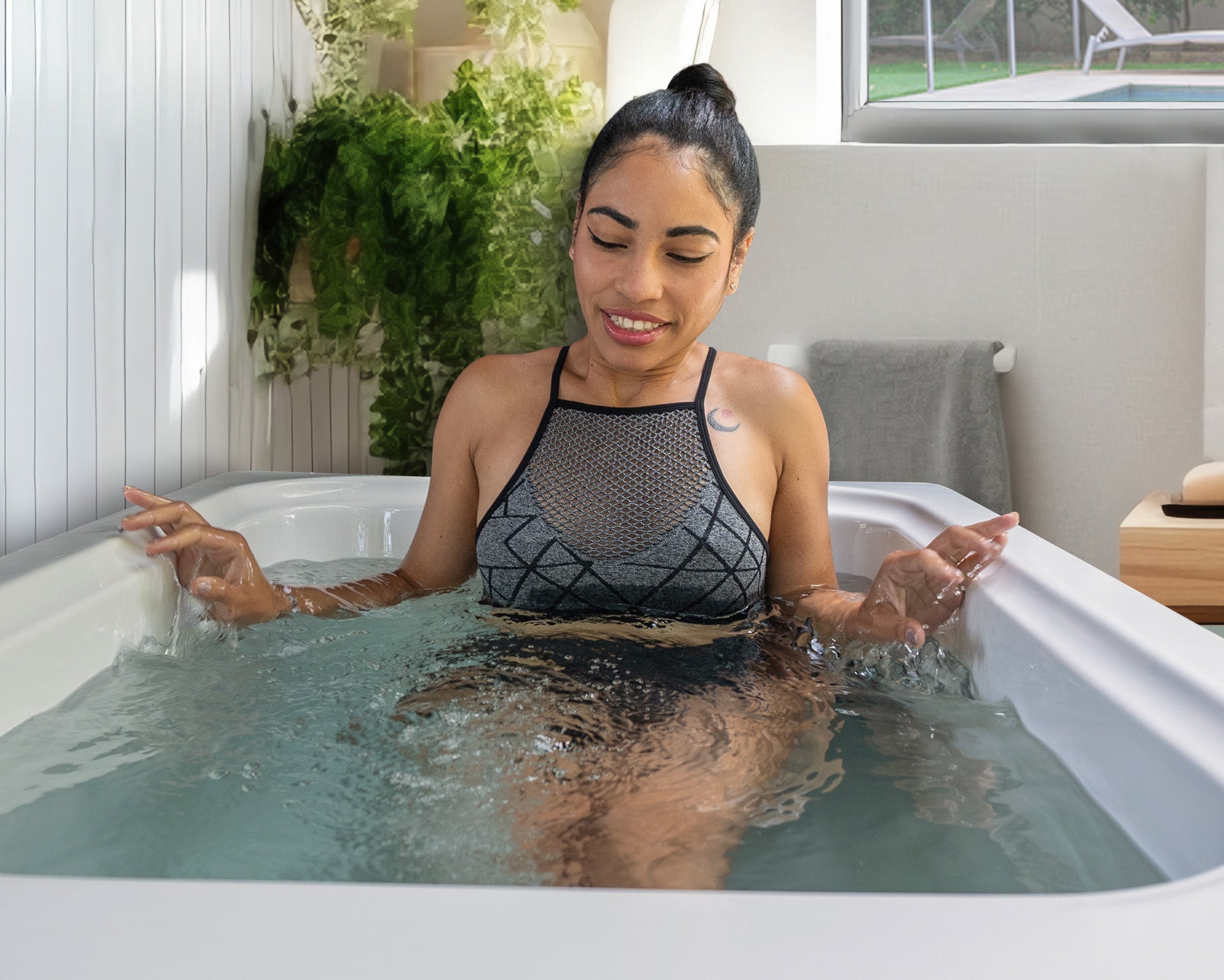 Iroquois 67" 1-Person Mono-Jet All-in-One Cold Plunge & Hot Tub with Built-In Chiller/Heater in Chestnut