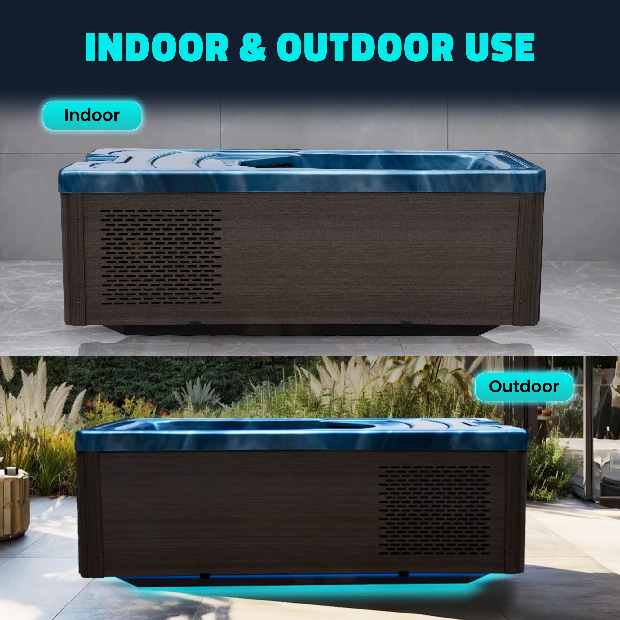 Borealis 69" 1-Person 2-Jet All-in-One Cold Plunge & Hot Tub with Built-In Chiller, Lights & WiFi in Blue