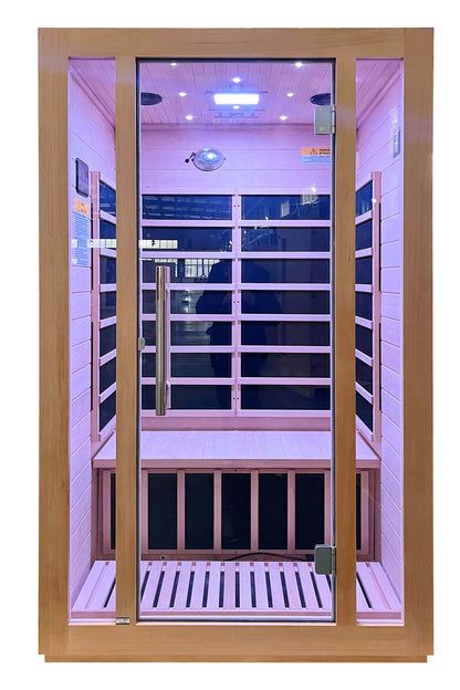 SteamSpa 2-Person Hemlock Wooden Indoor Infrared Sauna with Bluetooth &amp; Touch Control SC-SS0008-2P front