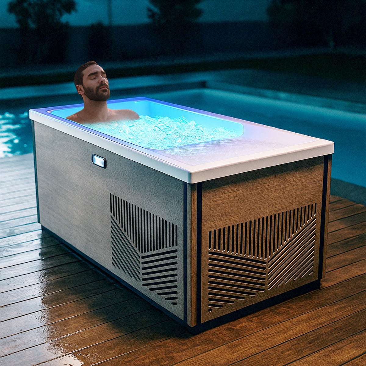 Iroquois 67" 1-Person Mono-Jet All-in-One Cold Plunge & Hot Tub with Built-In Chiller/Heater in Chestnut