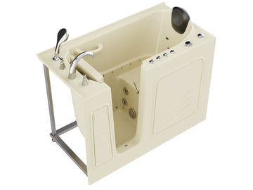 Coupe Series 26 in. x 53 in. Left Drain Quick Fill Walk-In Whirlpool and Air Tub with Powered Fast Drain in Biscuit