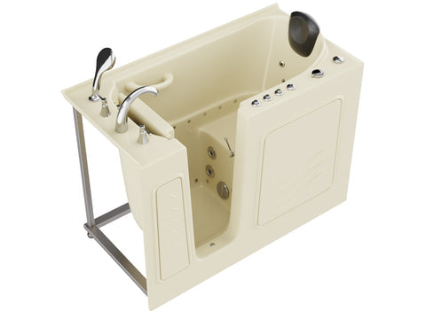 Coupe Series 26 in. x 53 in. Left Drain Quick Fill Walk-In Whirlpool and Air Tub with Powered Fast Drain in Biscuit