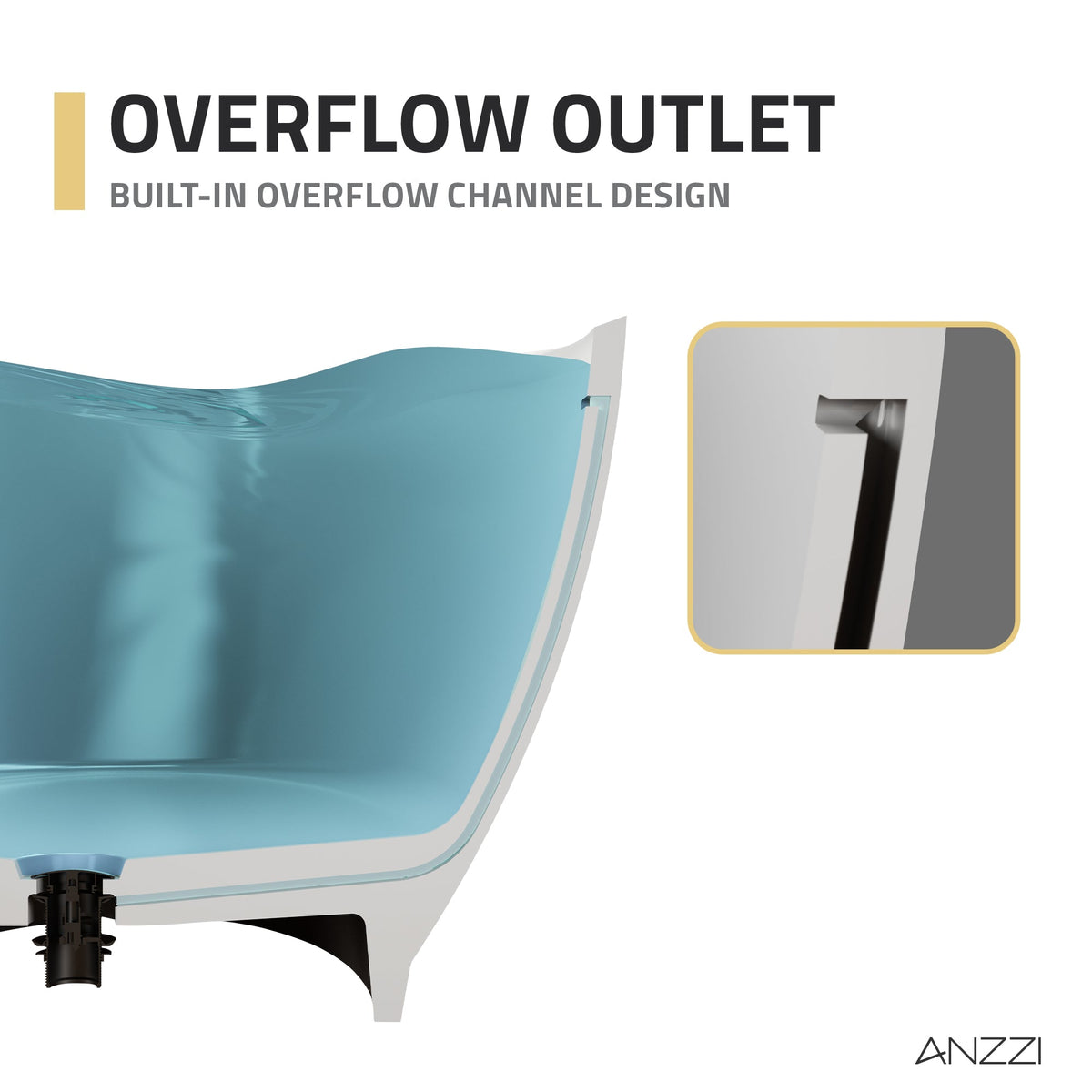 FT-AZ508 freestanding bathtub - overflow outlet detail