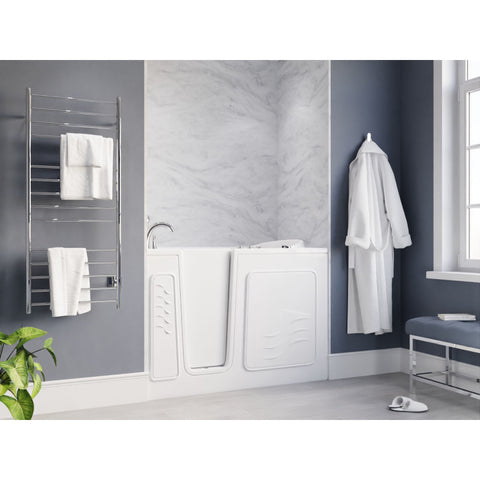 30 in. x 53 in. Left Drain Quick Fill Walk-In Whirlpool Tub with Powered Fast Drain in White