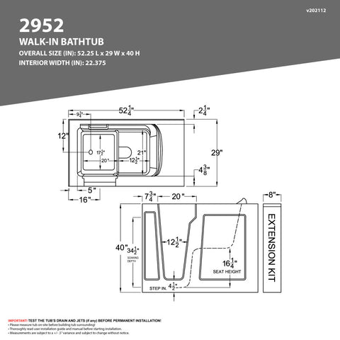 Coupe Series 29 in. x 52 in. Right Drain Quick Fill Walk-In Whirlpool and Air Tub with Powered Fast Drain in White