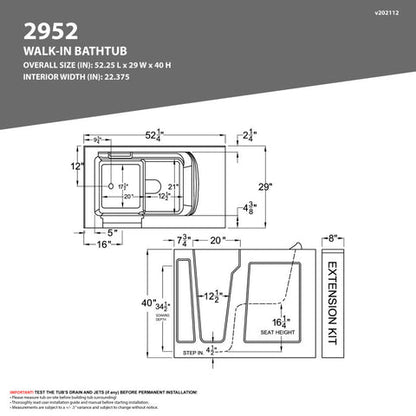 Coupe Series 29 in. x 52 in. Left Drain Quick Fill Walk-In Whirlpool and Air Tub with Powered Fast Drain in White