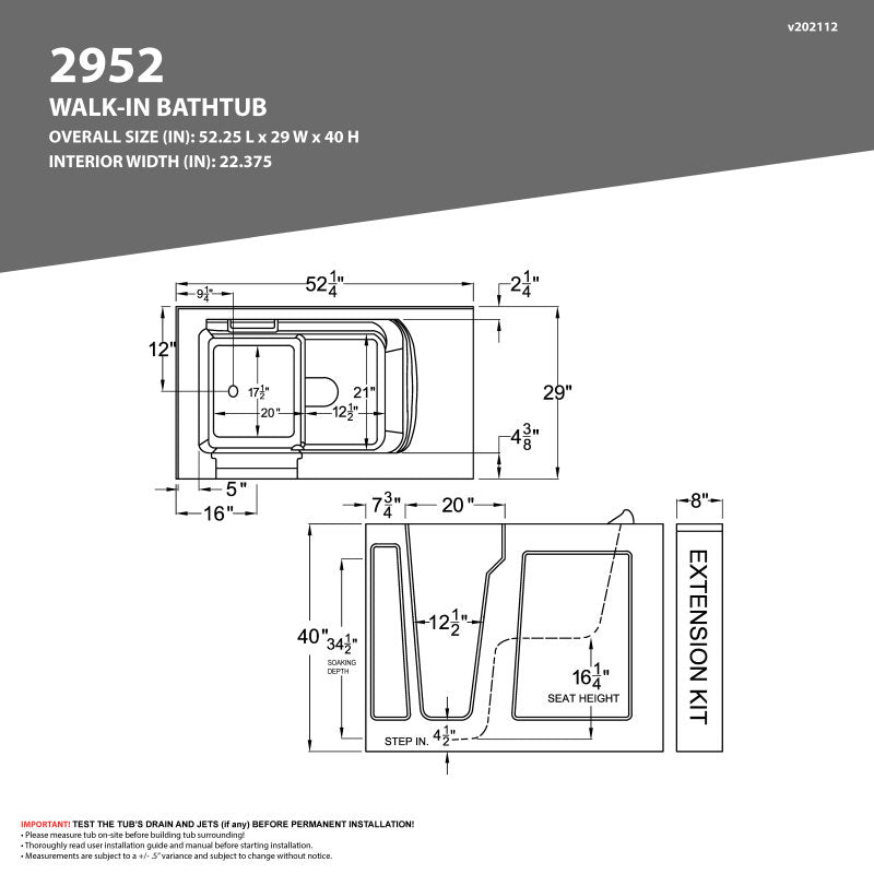 Coupe Series 29 in. x 52 in. Left Drain Quick Fill Walk-In Soaking Tub in White — primary view