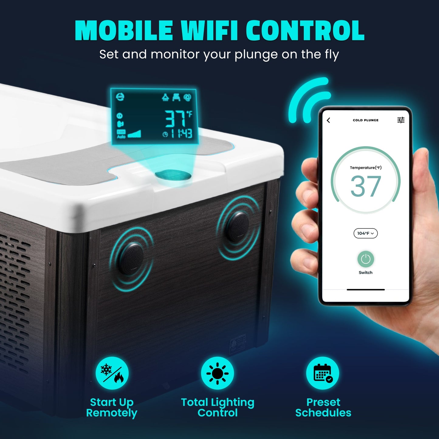 Borealis 69" 1-Person 2-Jet All-in-One Cold Plunge & Hot Tub with Built-In Chiller, Lights & WiFi in Blue, Mobile Wifi control